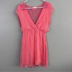 Altamira Milano Coral Pink 100% Silk Crochet Back Dress Size S ? Made in Italy